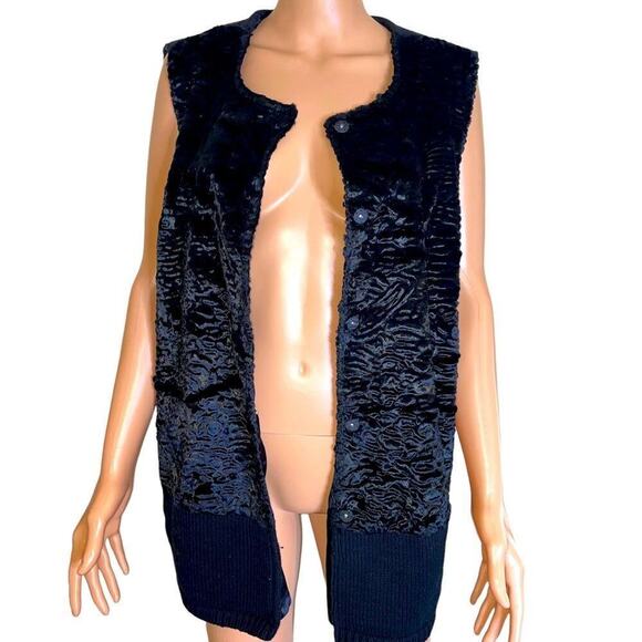 Adrianna Papell Black Faux Fur Combo Button Front Sweater Vest Plus SZ 2 fuzzy - Picture 2 of 12